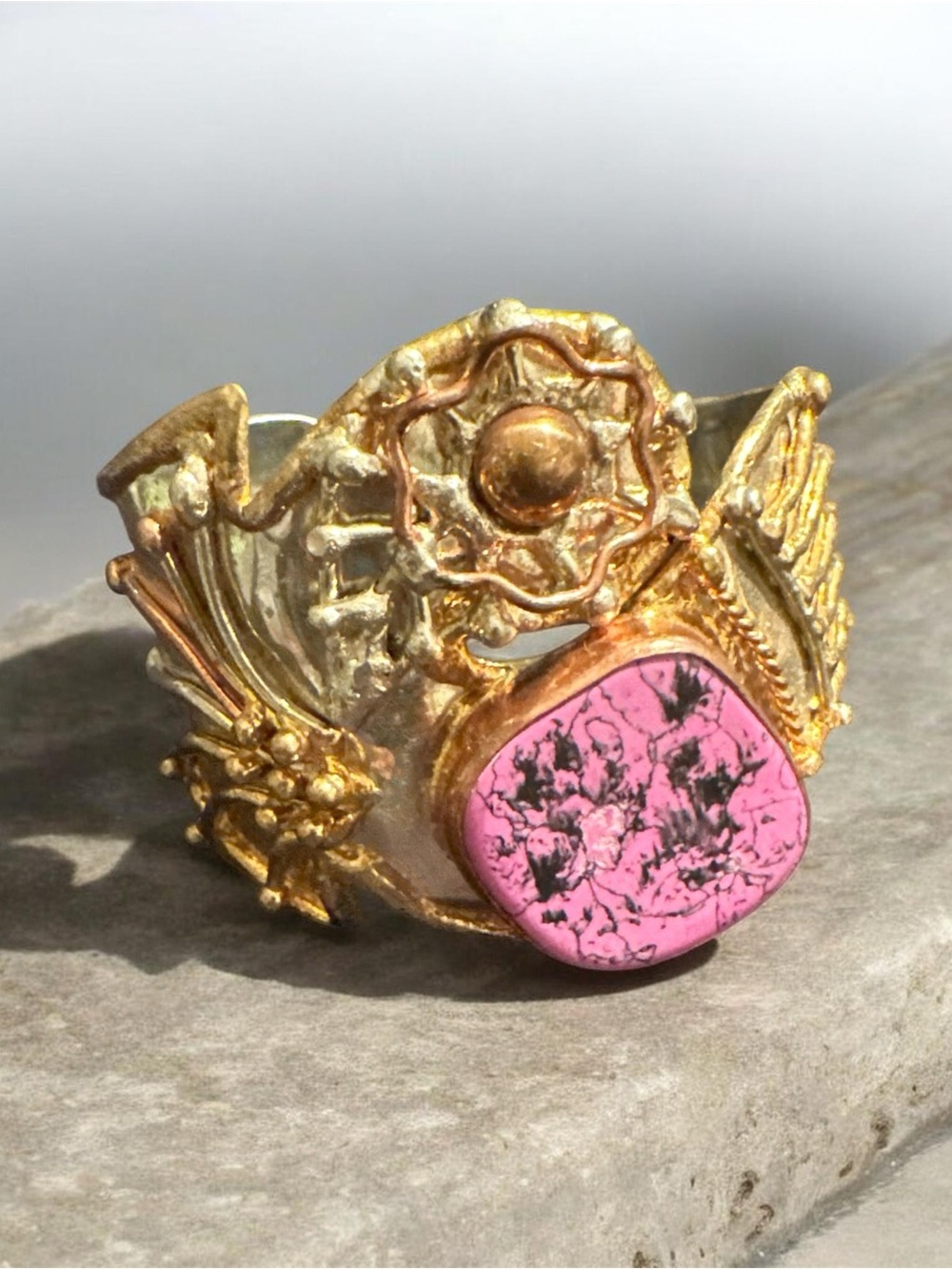Gold Plated Pink Stone Statement cuff bracelet
431